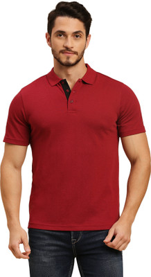 playR Solid Men Polo Neck Maroon T-Shirt