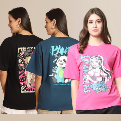 Mast & Harbour Solid Women Round Neck Multicolor T-Shirt