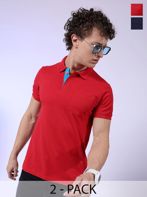 The Indian Garage Co. Solid Men Polo Neck Red T-Shirt