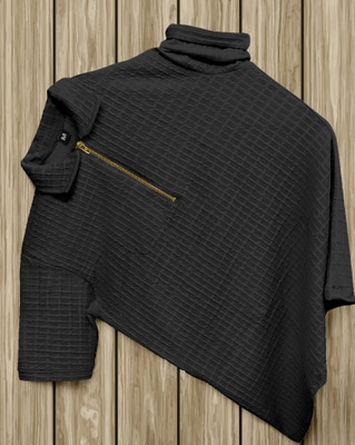 VARIDASHI Self Design Men Zip Neck Black T-Shirt