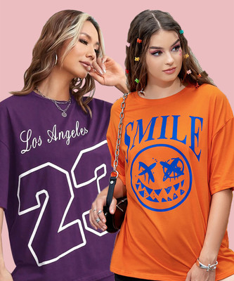 Christy World Printed Women Round Neck Multicolor T-Shirt