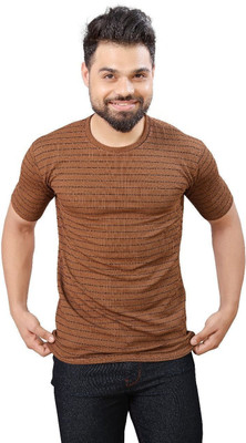 METRONAUT Striped Men Round Neck Brown T-Shirt