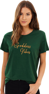 Trends Tower Typography Women Round Neck Dark Green T-Shirt
