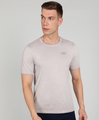 Skechers Solid Men Crew Neck Brown T-Shirt