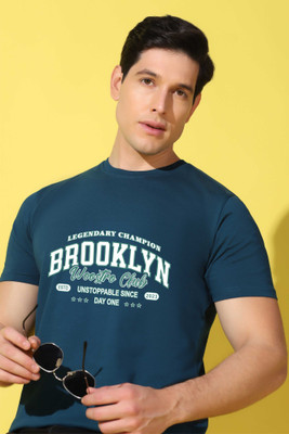 WOOSTRO Printed Men Round Neck Dark Blue T-Shirt