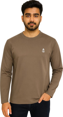 HOTMOD Self Design Men Round Neck Brown T-Shirt