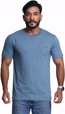 Palm Island Solid Men Round Neck Blue T-Shirt