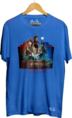 THE PRINT PLATTER Printed Men Round Neck Light Blue T-Shirt