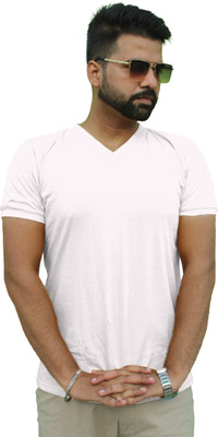 Mr Lierr Solid Men V Neck White T-Shirt