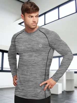 CHKOKKO Self Design Men Round Neck Grey T-Shirt