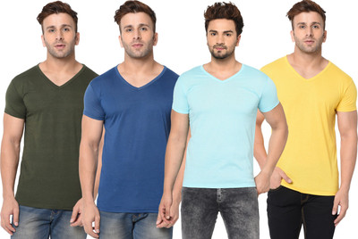 JB Jangoboy Solid Men V Neck Multicolor T-Shirt