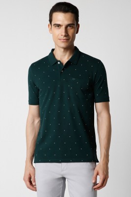 PETER ENGLAND Printed Men Polo Neck Green T-Shirt