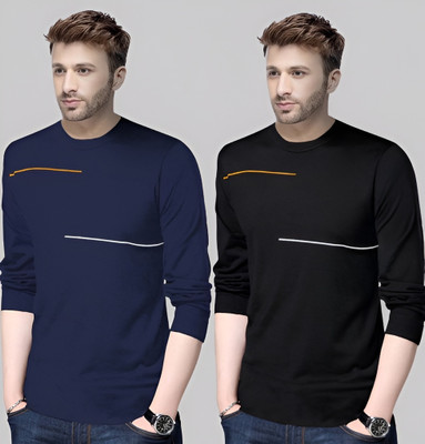 Reya Printed Men Round Neck Black, Blue T-Shirt