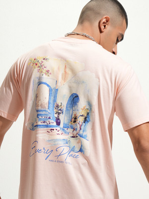 HIGHLANDER Printed Men Round Neck Pink T-Shirt