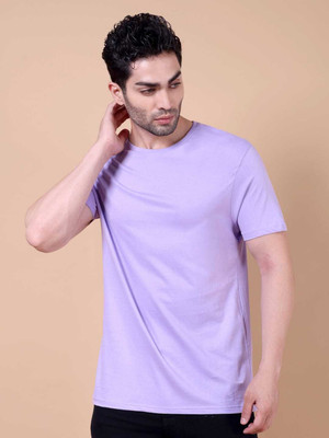 afap Solid Men Round Neck Purple T-Shirt
