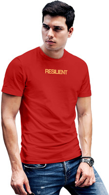 Fighterhero Typography Men Round Neck Red T-Shirt