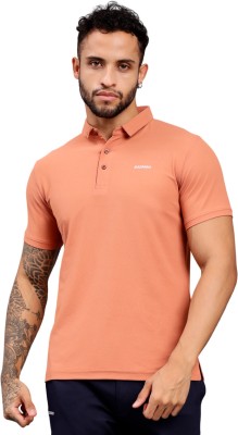 BOZARRO Solid Men Polo Neck Orange T-Shirt