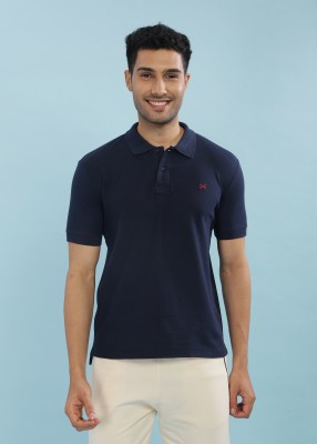 Force NXT Solid Men Polo Neck Navy Blue T-Shirt