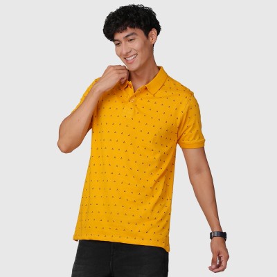 ADRO Printed Men Polo Neck Yellow T-Shirt
