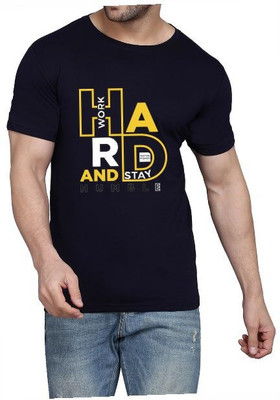 WOOSTRO Printed Men Round Neck Dark Blue T-Shirt
