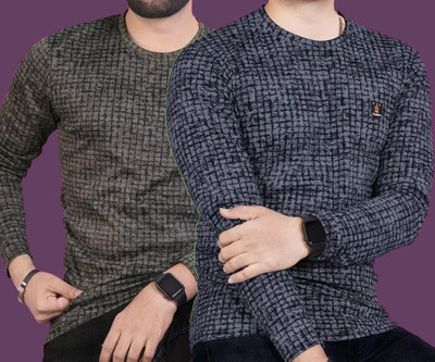 FARBOT Self Design Men Round Neck Green T-Shirt