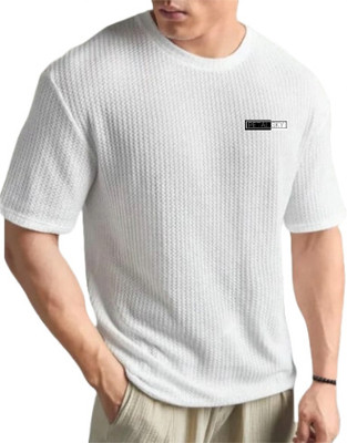 PS PETALSKY Self Design Men Round Neck White T-Shirt