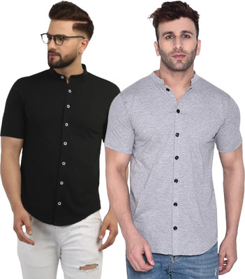 UNFLD Solid Men Polo Neck Black, Grey T-Shirt