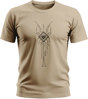 Warriorworld Printed Men Round Neck Beige T-Shirt
