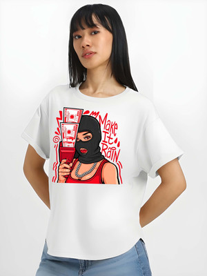 Kaido Printed Women Round Neck White T-Shirt