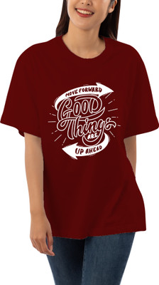 HouseOfCommon Printed, Typography Women Round Neck Maroon T-Shirt