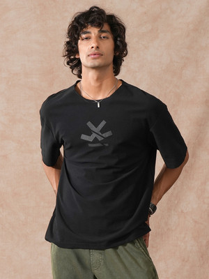 WROGN Printed Men Round Neck Black T-Shirt