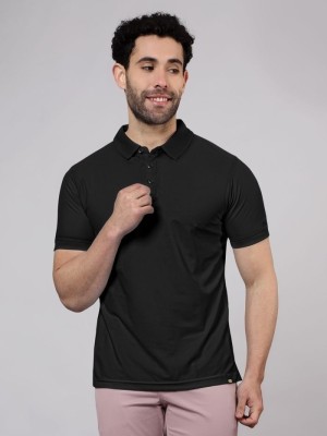 Denzolee Solid Men Polo Neck Black T-Shirt