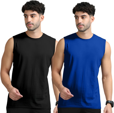 JB Jangoboy Solid Men Round Neck Black, Dark Blue T-Shirt