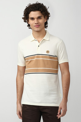 PETER ENGLAND Printed Men Polo Neck Beige T-Shirt