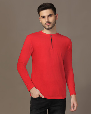 GEUM Solid Men Crew Neck Red T-Shirt