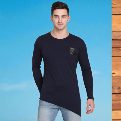 Faricon Trend Solid Men Round Neck Dark Blue T-Shirt