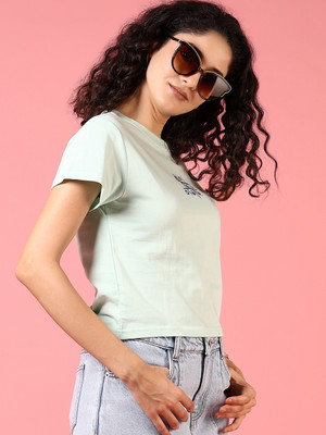 V-MART Solid Women Crew Neck Green T-Shirt