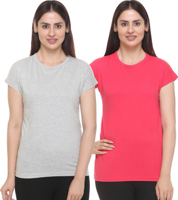 HouseOfCommon Solid Women Round Neck Multicolor T-Shirt