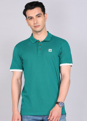 WROGN Solid Men Polo Neck Blue T-Shirt