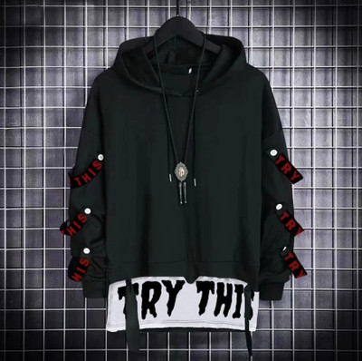 Try This Colorblock Men Hooded Neck Black T-Shirt