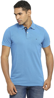 BASICS Solid Men Polo Neck Blue T-Shirt