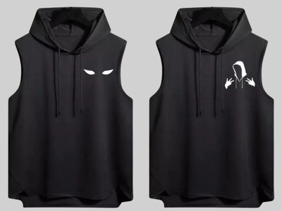 Mundali Graphic Print Men Hooded Neck Black T-Shirt