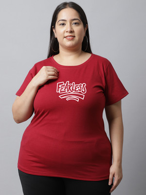 HouseOfCommon Typography Women Round Neck Maroon T-Shirt