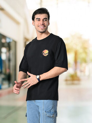 GLITO Printed Men Round Neck Black T-Shirt
