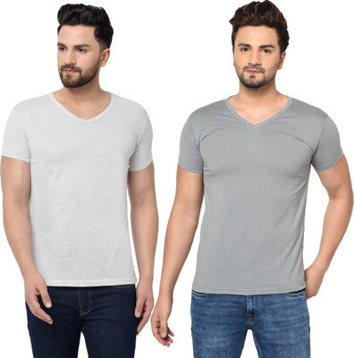 Tresna Trendy Solid Men V Neck Multicolor T-Shirt