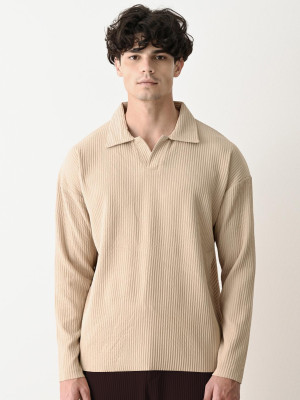 Moda Rapido Solid Men Polo Neck Beige T-Shirt