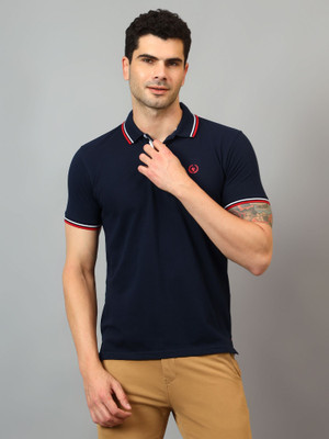 CANTABIL Printed Men Polo Neck Navy Blue T-Shirt