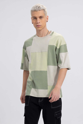 Snitch Colorblock Men Round Neck Green T-Shirt