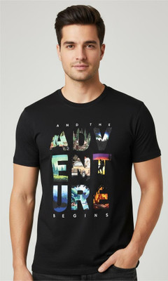 KALOTH Printed Men Round Neck Black T-Shirt