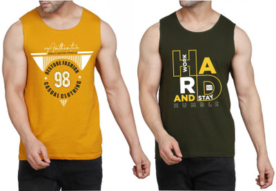 WOOSTRO Printed Men Scoop Neck Brown, Dark Green T-Shirt